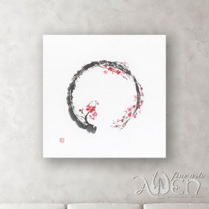 Enso circle painting, sakura painting, Zen art, cherry blossom, plum blossom, wall art, Zen paintings, sumi-e paintings