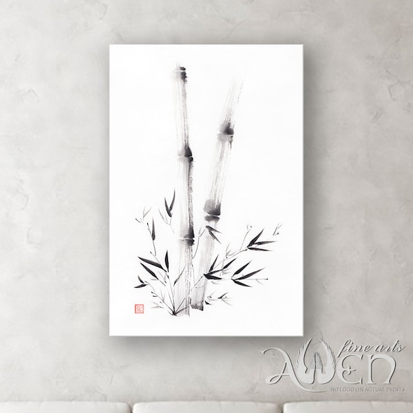 Bamboe schilderen, bamboe sumi-e schilderijen, bamboe schilderen, bamboe schilderijen, kunst aan de muur, zen schilderijen, kunst aan de muur zen, zen home decor, sumi-e