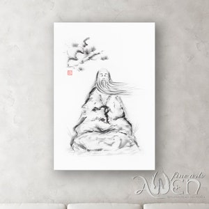Lao Tzu painting, Daoist painting, wise man painting, Taoist master, zen painting, sumi-e painting, sumi-e paintings, art print, wall art