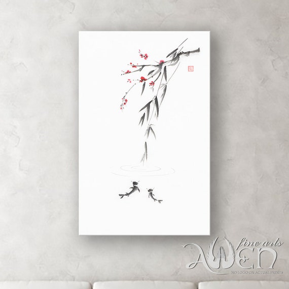 Koi Fisch, Wels, Bambus Malerei, Sakura, Teich, Kirschblte, chinesischer  Pinsel, Wandkunst, Zen Wandkunst, Zen Wandkunst, Zen - Etsy sterreich