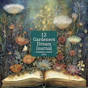 Enchanted Floral Book Clip Art – Watercolour Journal Dreamscapes, Junk Journal, Card Making, 12 JPGs