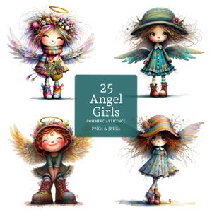Angel Girl Clipart, 16 High Quality PNGs/JPGs, Watercolour Whimsical Child Art, Card Making, Journal, Paper Craft, COMMERCIAL USE | BR0618
