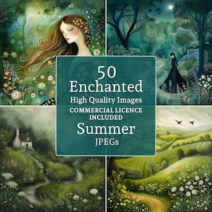 Clipart d'été enchanté 50 JPG, femmes fantaisistes, art mystique de la forêt, art du paysage magique UTILISATION COMMERCIALE téléchargement numérique | AR0813-1