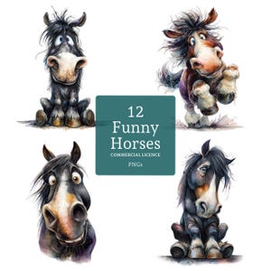 Funny Horse Clipart, 12 High Quality Watercolour Quirky Animal Ephemera PNGs/JPGs  Journal Paper & Digital Craft Digital Download | BR0711-1
