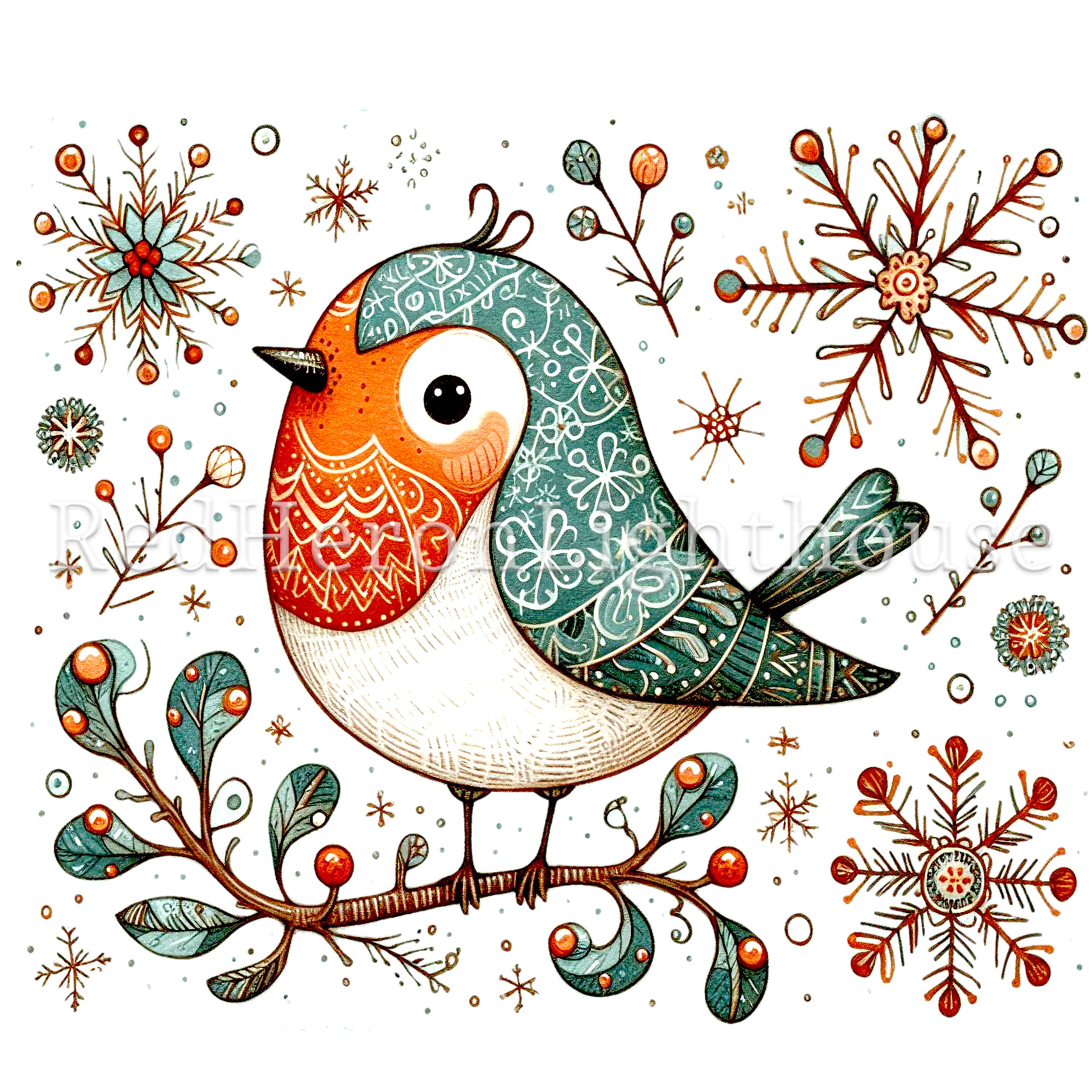Cute Christmas Robin Clipart Set, 16 Pngs/jpgs, Festive Bird Ephemera ...