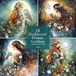 Clipart déesse fleur enchantée, 18 fichiers JPG de haute qualité, mythologie blonde/païenne/nature, fabrication de cartes, journalisation UTILISATION COMMERCIALE | BR0408