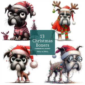 Christmas Boxer Clipart, 13 High Quality PNGs/JPGs, Watercolour Cute Caricature Dog Breed Clipart for Holiday Crafts COMMERCIAL USE | BR0521