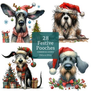 Weihnachten Hund Clipart 28 PNGs / JPGs, süßer festlicher Hund, schrullige Winter-Haustierkunst, lustige Tierbilder, KOMMERZIELLE NUTZUNG Digitaler Download | AR1003-1