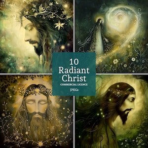 Clipart de Cristo radiante, 10 archivos JPG de alta calidad, Clipart de Jesús místico, Imágenes religiosas para una inspiración pacífica, USO COMERCIAL / AR1205-1
