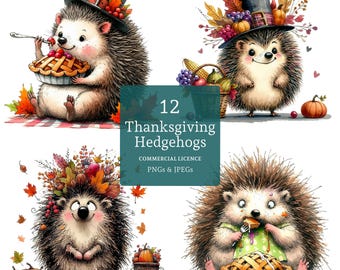 Clipart hérisson original, 12 automne animaux Thanksgiving PNGs/JPG, téléchargement numérique, usage commercial, fabrication de cartes, Junk Journal | AR1105-1