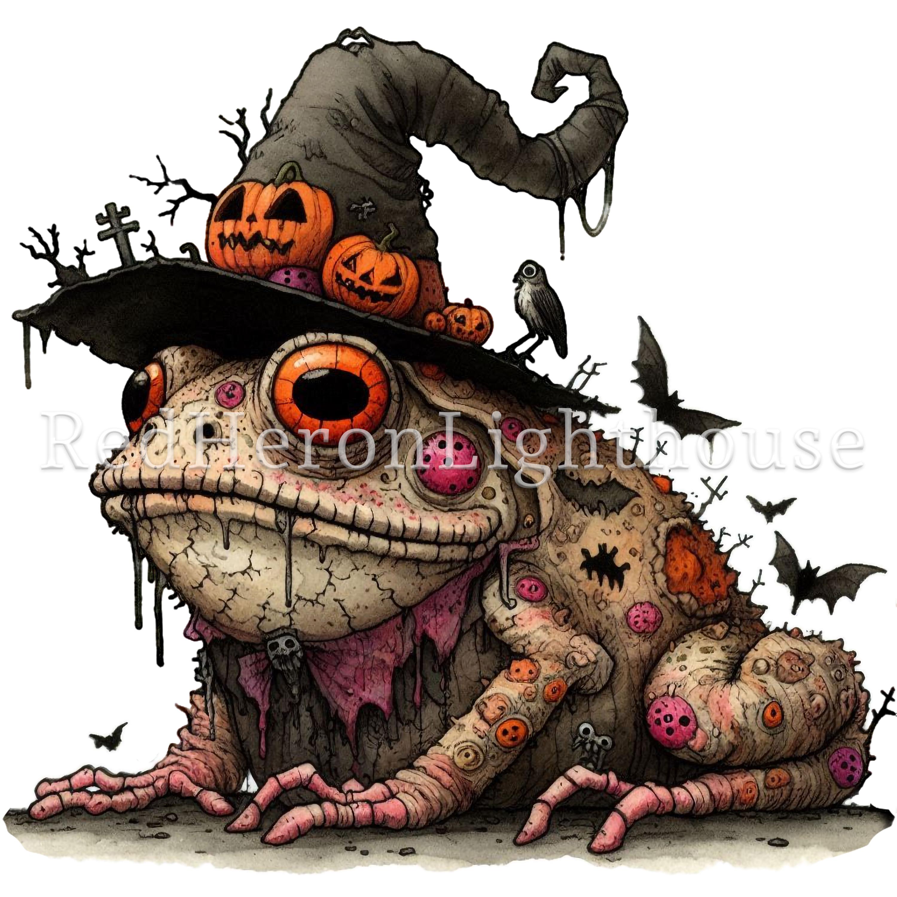 Halloween Toad Clipart, 15 Whimsical Witch Frog Pngs/jpgs Funny ...