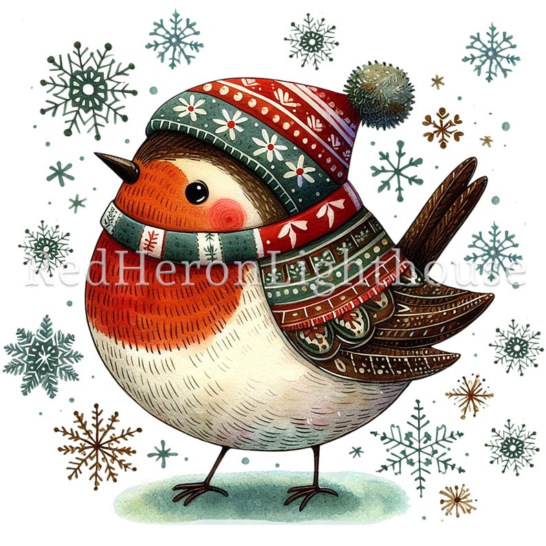 Cute Christmas Robin Clipart Set, 16 Pngs/jpgs, Festive Bird Ephemera ...
