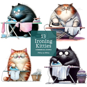 Clipart chat drôle à repasser, 13 PNGs/JPG de haute qualité Clipart chat excentrique, fabrication de cartes, création papier/numérique, fantaisiste UTILISATION COMMERCIALE | BR0415