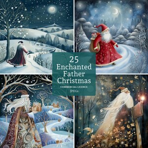 Verzauberter Weihnachtsmann Clipart-Set, 25 hochwertige JPGs, Folk Art Weihnachtsmann Bilder, Journaling & Kunsthandwerk, KOMMERZIELLE NUTZUNG | AR1202