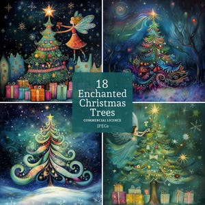 Clipart d'arbre de Noël enchanté, 18 fichiers JPG de haute qualité, images d'arbres fantaisistes, travaux manuels créatifs et journaux pour les fêtes de fin d'année UTILISATION COMMERCIALE | AR1217-1