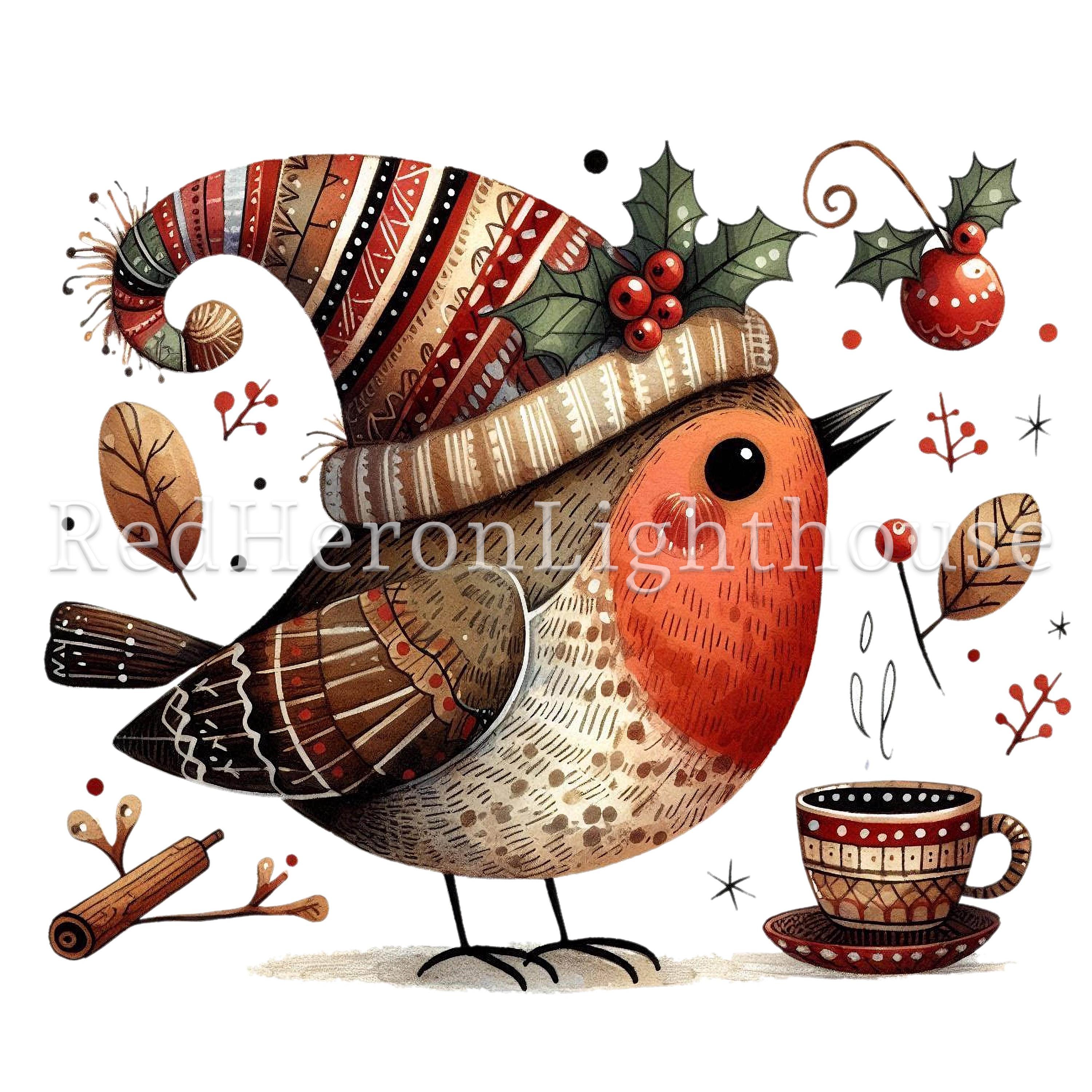 Cute Christmas Robin Clipart Set, 16 Pngs/jpgs, Festive Bird Ephemera ...
