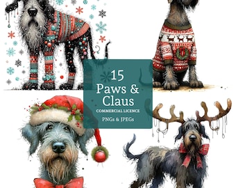 Big Dog Christmas Clipart, High Quality 15 PNGs/JPGs, Caricature Dogs, Festive Pet Images, Quirky Animal Clipart, COMMERCIAL USE | AR1015