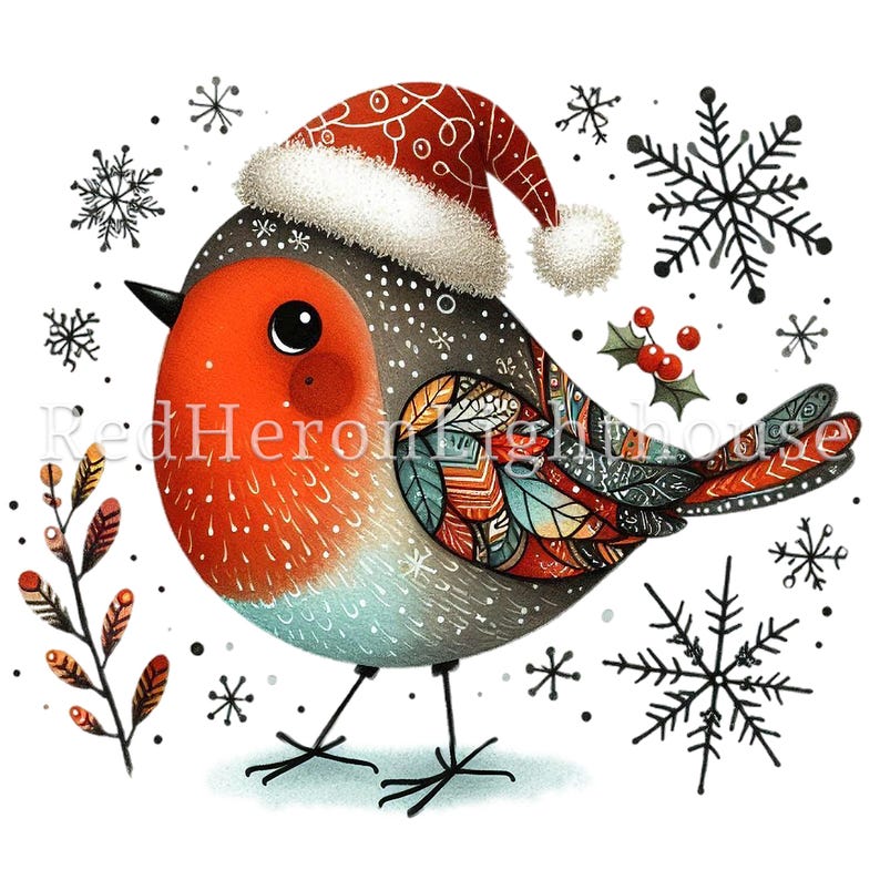 Cute Christmas Robin Clipart Set, 16 Pngs/jpgs, Festive Bird Ephemera ...