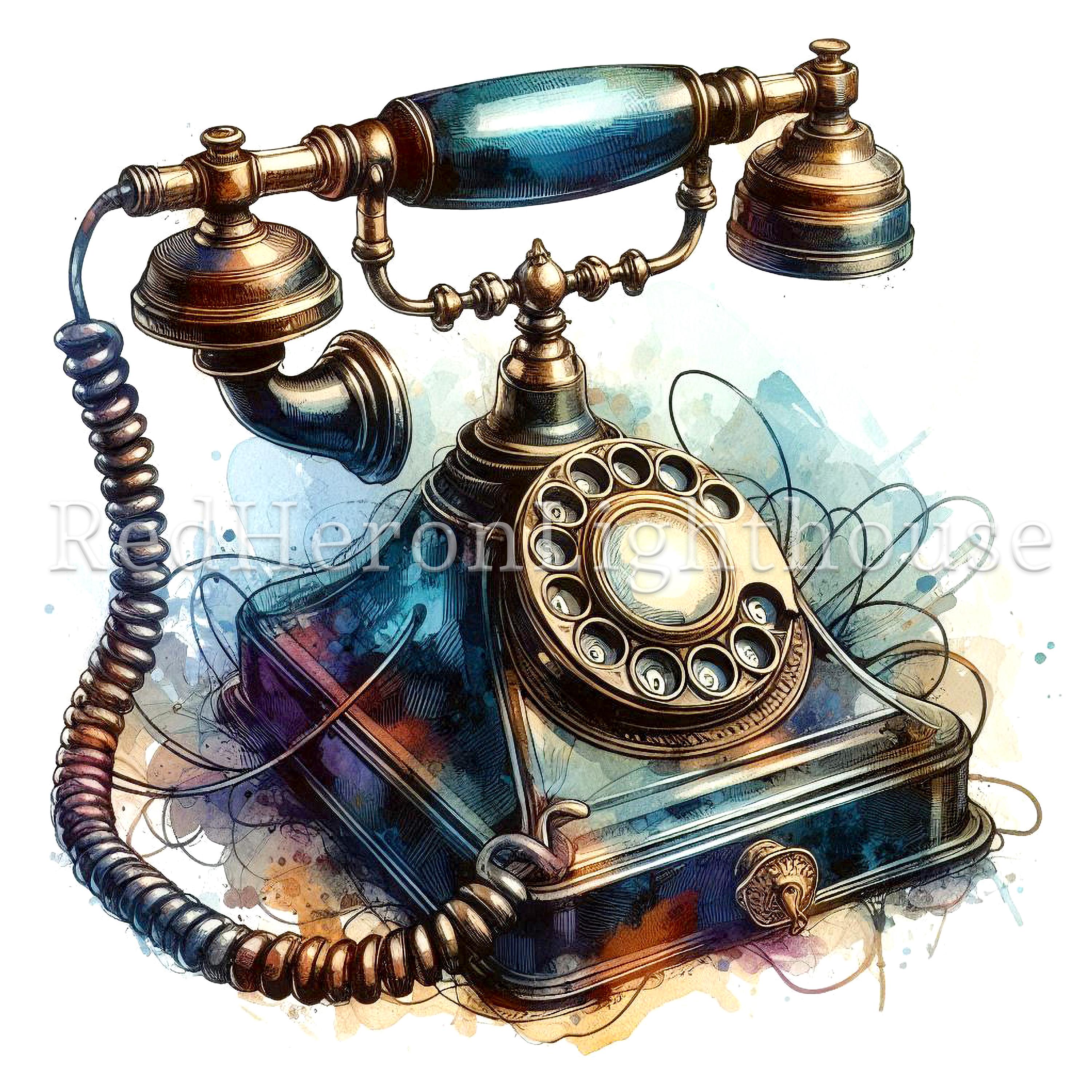 Vintage Telephone Clipart Watercolour Victorian Antique Printable 12 