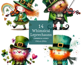 Cute Leprechaun Clipart, 14 High Quality PNGs/JPGs, Whimsical St Patrick's Day Images, Irish Celebration Clipart, COMMERCIAL USE | BR0117-1
