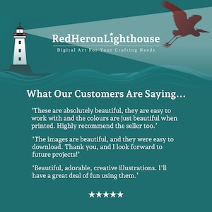 May include: An advertisement for RedHeronLighthouse digital art, showing a lighthouse, a bird silhouette, and customer testimonials. The text reads "What Our Customers Are Saying..." with positive feedback on the art's quality and ease of use.