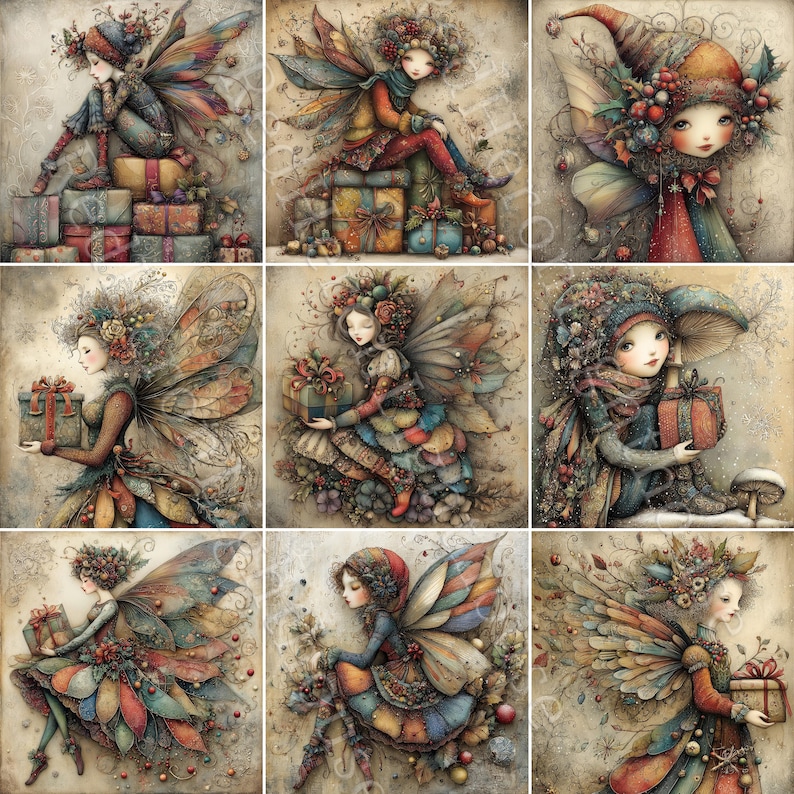 Enchanted Vintage Fairy Clipart, Christmas Fantasy Watercolour Graphics ...