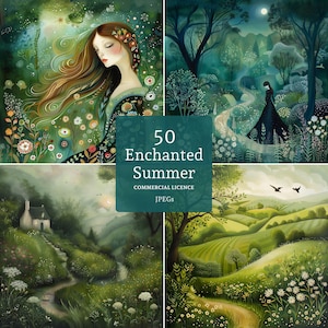 Clipart estate incantata 50 JPG, donne stravaganti, arte mistica dei boschi, arte del paesaggio magico USO COMMERCIALE Download digitale / AR0813-1