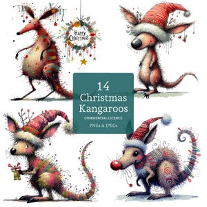 Clipart kangourou de Noël, 14 fichiers PNG/JPG de haute qualité, kangourous festifs, clipart animaux australiens, travaux manuels des fêtes, UTILISATION COMMERCIALE | AR1125