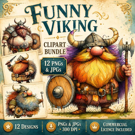 Funny Viking Clipart 12 High Quality Pngs/jpgs, Quirky Nordic
