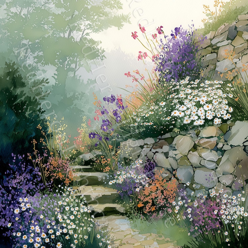 Spring Cottage Garden Clipart, Rustic Watercolour Floral Art, 27 Jpgs ...