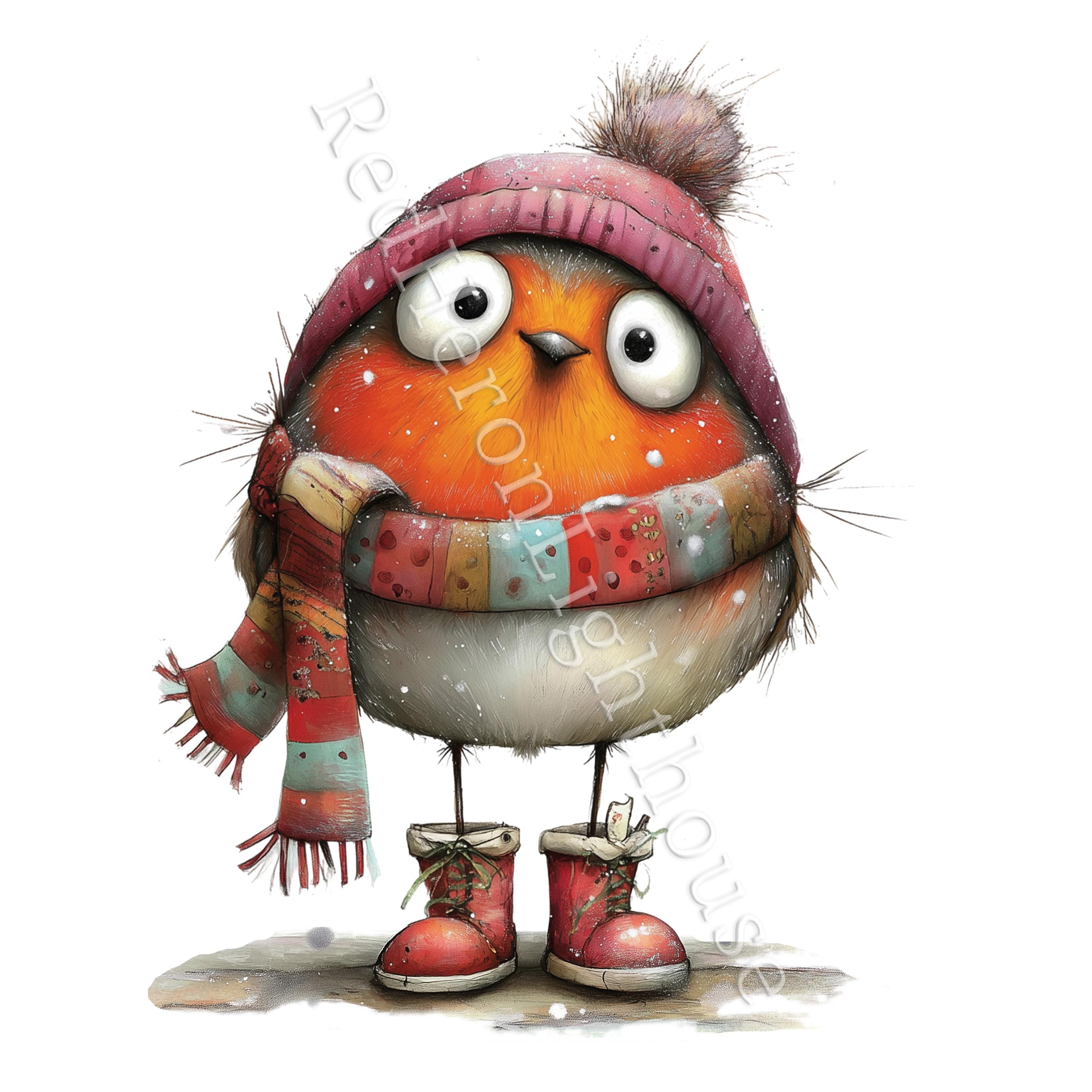 Whimsy Robin Quirky Christmas Robin Clipart, 10 High Quality Watercolour Whimsical ...