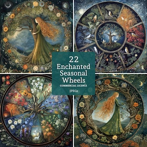 Verzaubertes Jahreszeitenrad, 22 hochwertige JPGs, mystische & heidnische Cliparts, wunderliche Naturbilder, Journaling KOMMERZIELLE NUTZUNG | BR0224-1