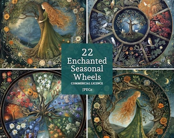 Enchanted Seasonal Wheel, 22 High Quality JPGs, Mystical & Pagan Clipart, Whimsical Nature Images, Journaling COMMERCIAL USE | BR0224-1