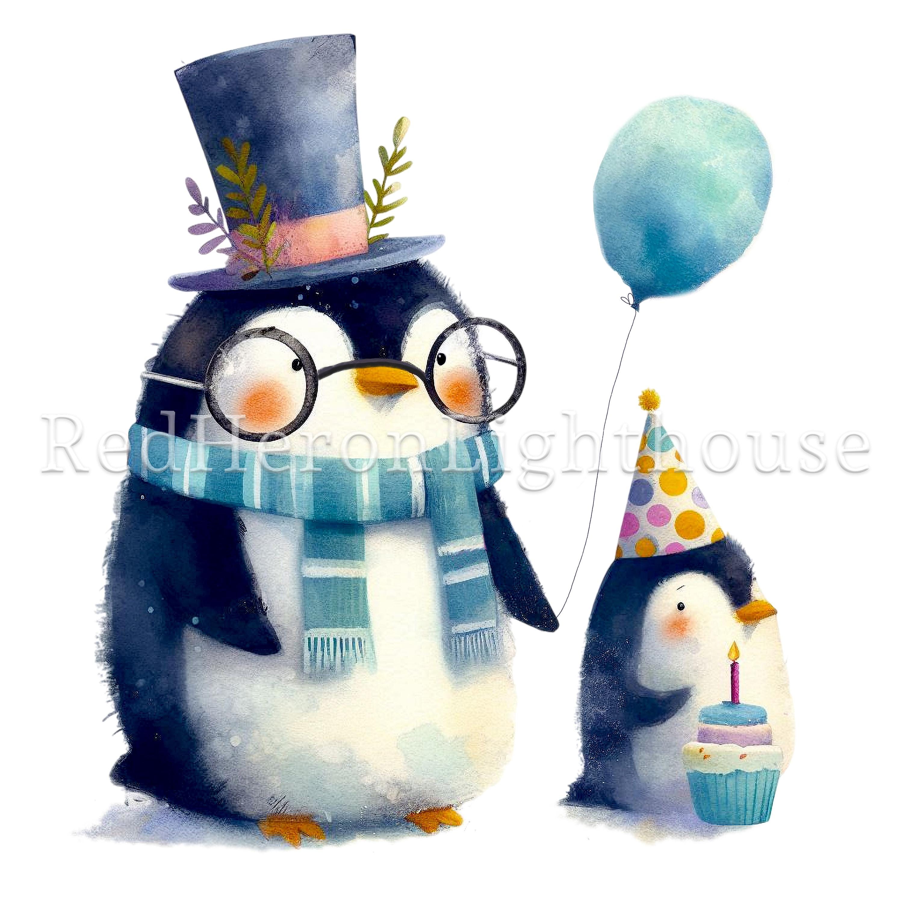 Birthday Penguin Clipart, 11 High Quality Pngs/jpgs, Whimsical