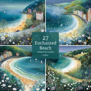 Enchanted Beach-clipart 27 hoge kwaliteit jpg's, aquarel strandlandschap, kaarten maken, junkjournaling, papierkunst COMMERCIEEL GEBRUIK | BR0630-1