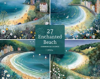 Enchanted Beach Clipart 27 High Quality JPGs, Watercolour Beach Scenery, Card making, Junk Journaling, Paper Craft COMMERCIAL USE | BR0630-1