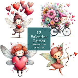 Clipart fata dell'amore, 12 PNG/JPG di alta qualità, cuori e fate dei fiori, creazione di biglietti, diario spazzatura, stravagante, USO COMMERCIALE / AR1203