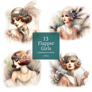 Flapper Girl clipart, 13 hoge kwaliteit jpg's, jaren 1920 stijl clipart, retro fashion afbeeldingen, kaarten maken, journaling, COMMERCIEEL GEBRUIK | BR0214-1