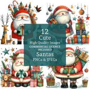 Schattige kerstman clipartset, 12 png-/jpg-bestanden, ontwerpen voor kerstman, wintervakantiekunst, seizoensafbeeldingen COMMERCIEEL GEBRUIK Digitale download | AR0718