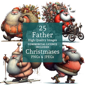 Kerstman clipart 25 pngs/jpg, grappige kerstman ontwerpen, grillige feestelijke kunst, seizoensafbeeldingen, commercieel gebruik digitale download | AR0712