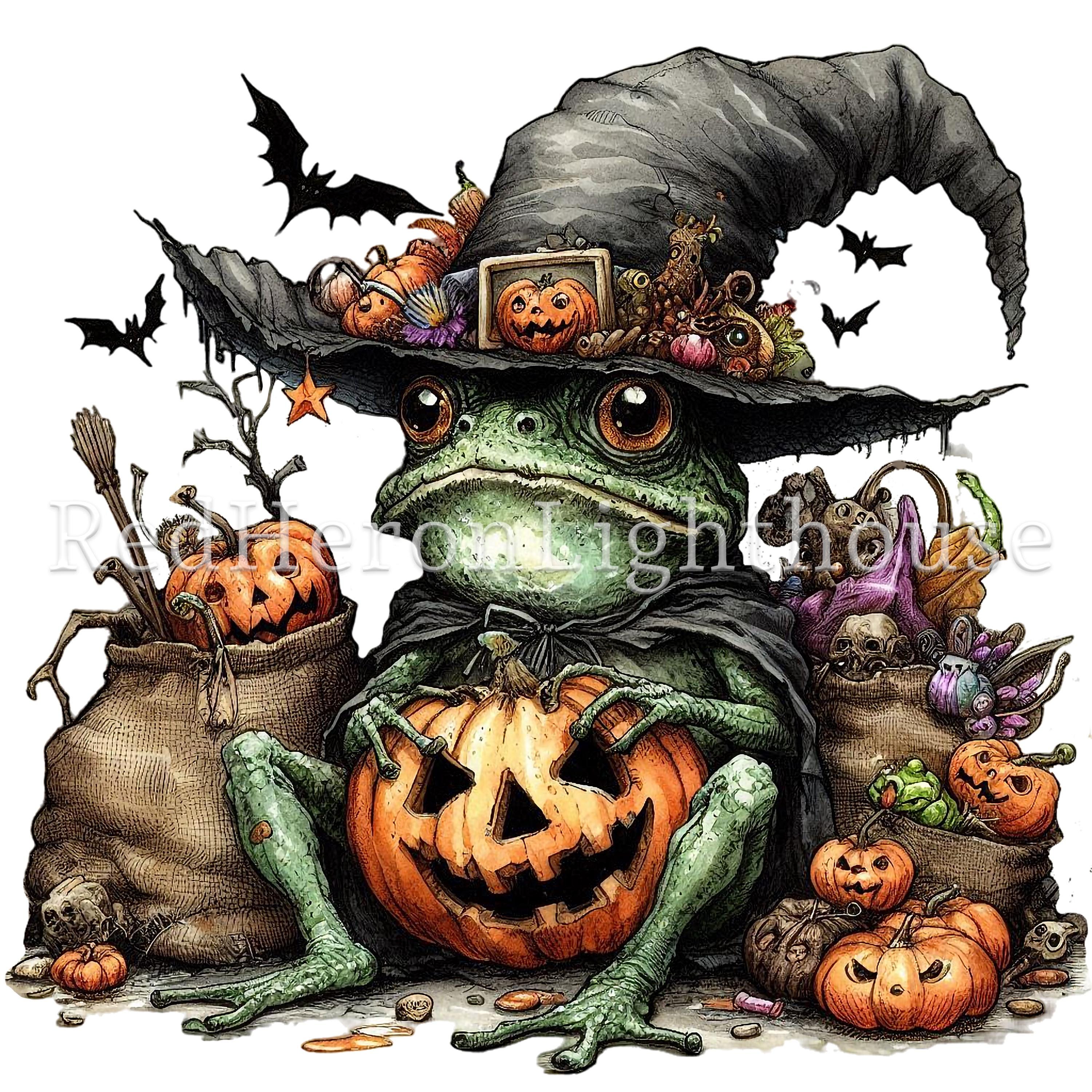 Halloween Toad Clipart, 15 Whimsical Witch Frog Pngs/jpgs Funny ...