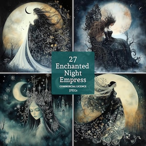 Enchanted Moon keizerin Nyx clipart, 27 hoge kwaliteit jpg's, celestial Griekse mythe clipart, kaarten maken, ongewenste journaling, COMMERCIEEL GEBRUIK | BR513