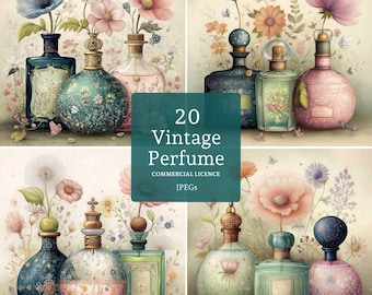 Perfume Bottle Clipart, 20 Vintage Style Beauty Ephemera Watercolour JPGs for Card Making Paper Craft Junk Journal Digital Download | BR0821