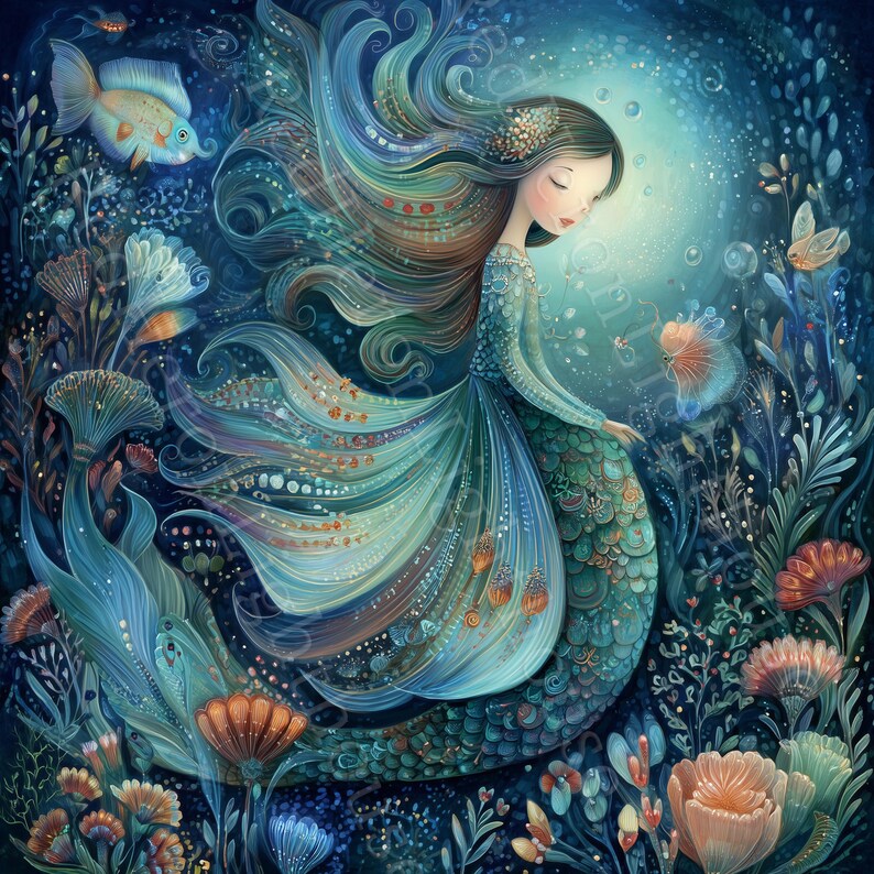 Enchanted Mermaid Clipart, 18 High Quality Watercolour Fantasy Ocean ...