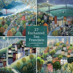 Enchanted San Francisco clipart, 27 hoge kwaliteit jpg's, aquarel stadsgezicht, kaarten maken, junk Journal, Paper Craft COMMERCIEEL GEBRUIK | BR0630