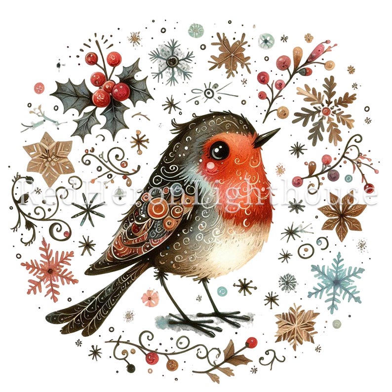 Cute Christmas Robin Clipart Set, 16 Pngs/jpgs, Festive Bird Ephemera ...