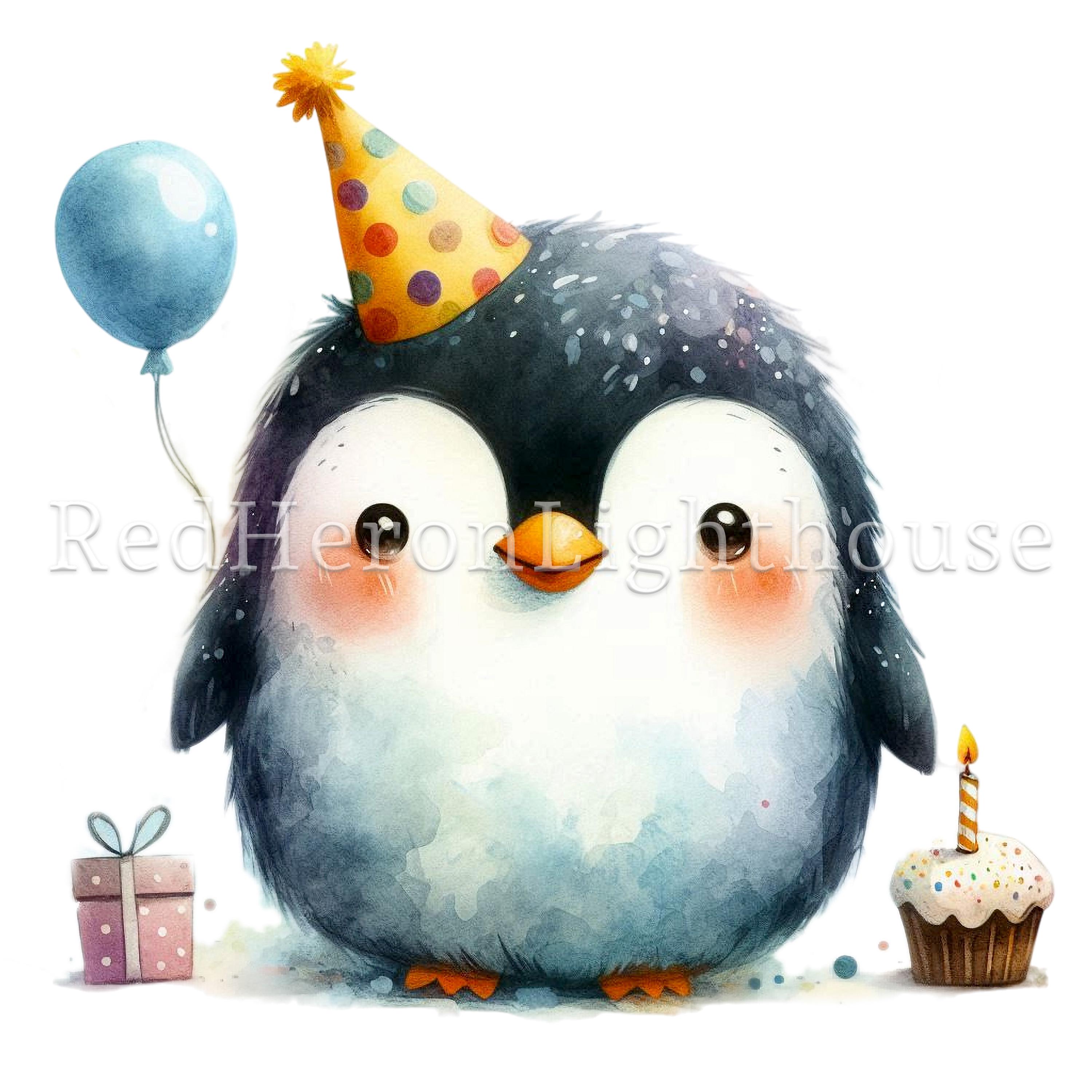 Birthday Penguin Clipart, 11 High Quality Pngs/jpgs, Whimsical