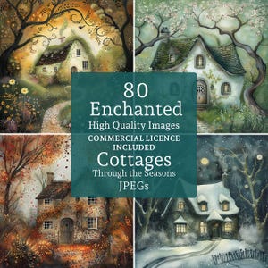 Clipart Cottage enchanté, 80 JPG, scènes de cottage saisonniers, maisons fantaisistes dans les bois, travaux manuels fantastiques et journalisation, UTILISATION COMMERCIALE | AR0909