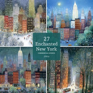 Enchanted New York Clipart, 27 High Quality Watercolour Whimsical Cityscape JPGs, Card Making, Journal, Paper Craft, COMMERCIAL USE | BR0702