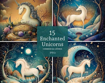 Unicorn Clipart, Watercolour Fantasy Mythical Graphics, 15 JPGs, Card Making, Junk Journal, Digital Download COMMERCIAL USE | BR0324-1